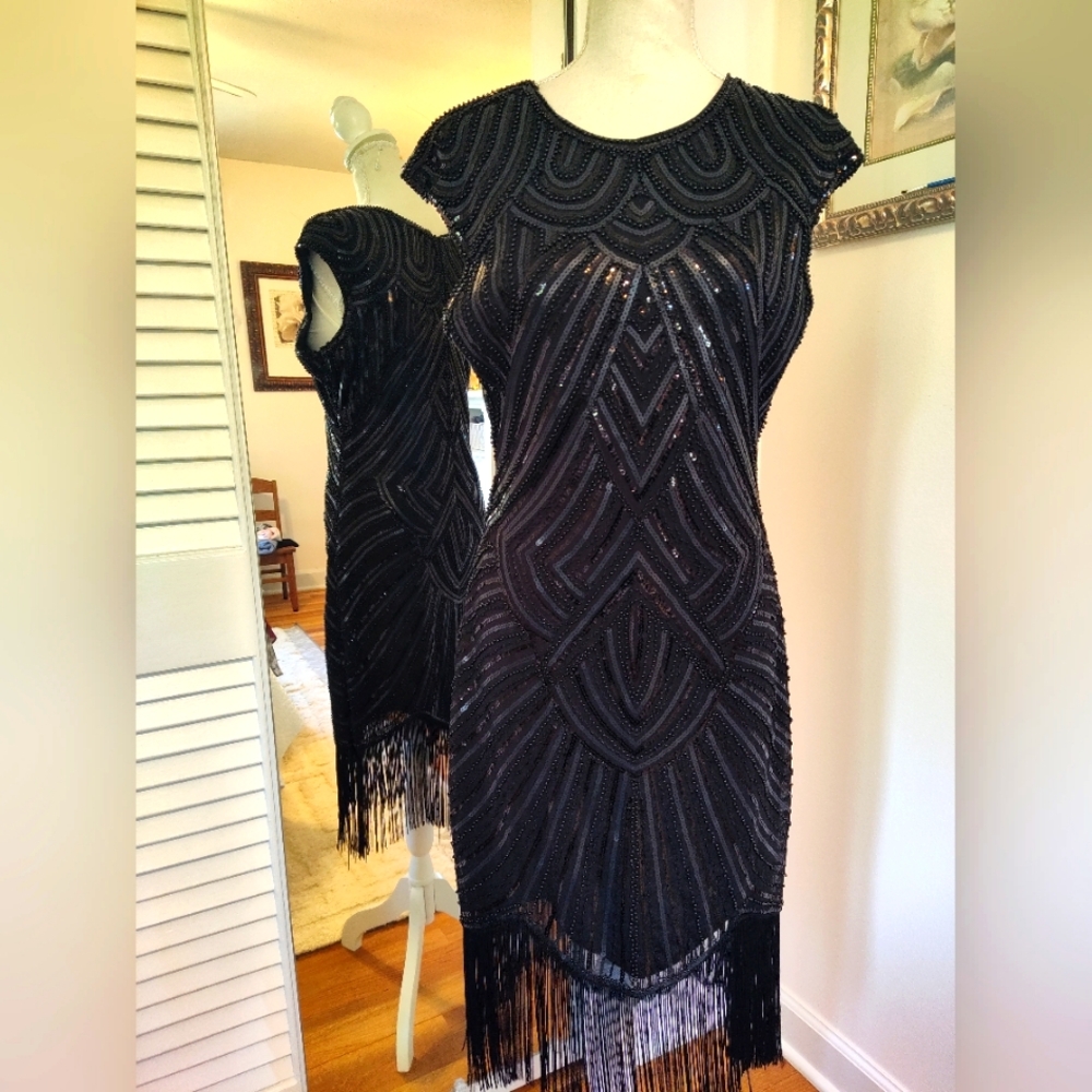 Elegant Black Beaded Fringe Dress